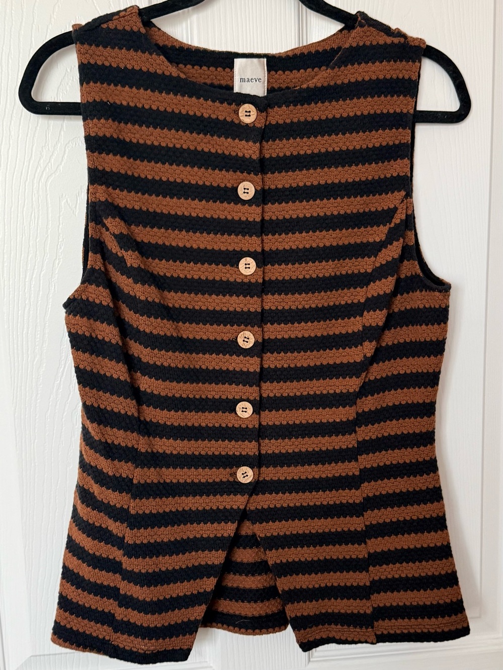 Maeve Black and Brown Striped Button-Front Knit Tank Top